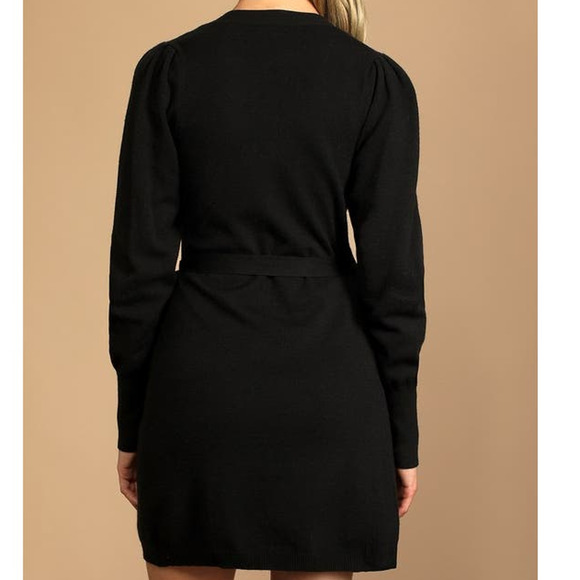 LULU'S SZ S Black Fall Favorites Long Sleeve Wrap Sweater Mini Dress NEW b120 - Picture 2 of 10